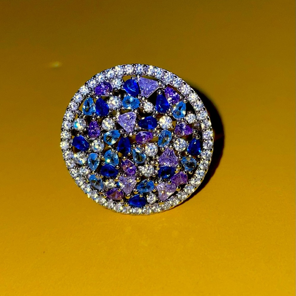 Sterling silver blue gemstone cocktail ring